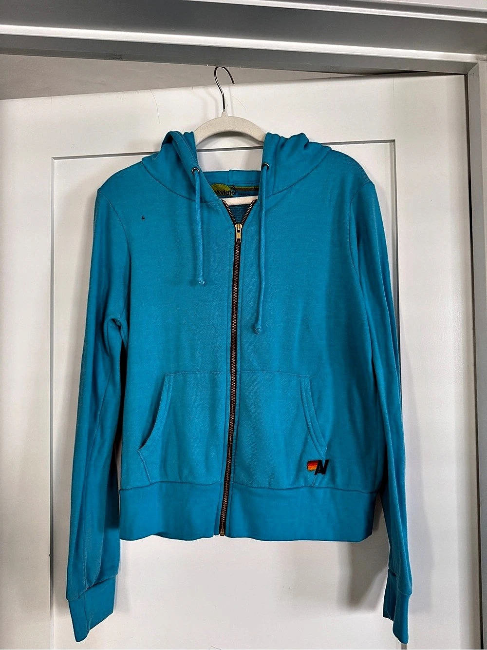 Aviator Nation Turquoise Zip Up Hoodie Small Lightning Bolt